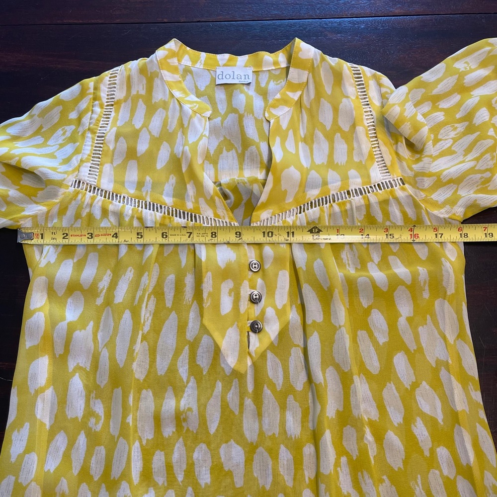 Dolan Yellow Abstract Print Modal Silk Trim Lace Tunic Blouse Small Made in USA - Picture 5 of 8